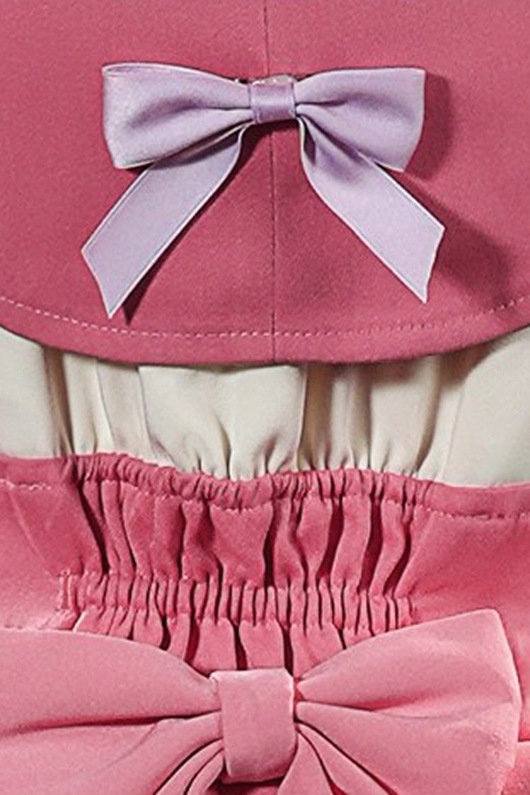 Pink [Identity V] Short Sleeves Ruffle Bowknot Lace-Up Sweet Ouji Lolita Dress Shorts Set
