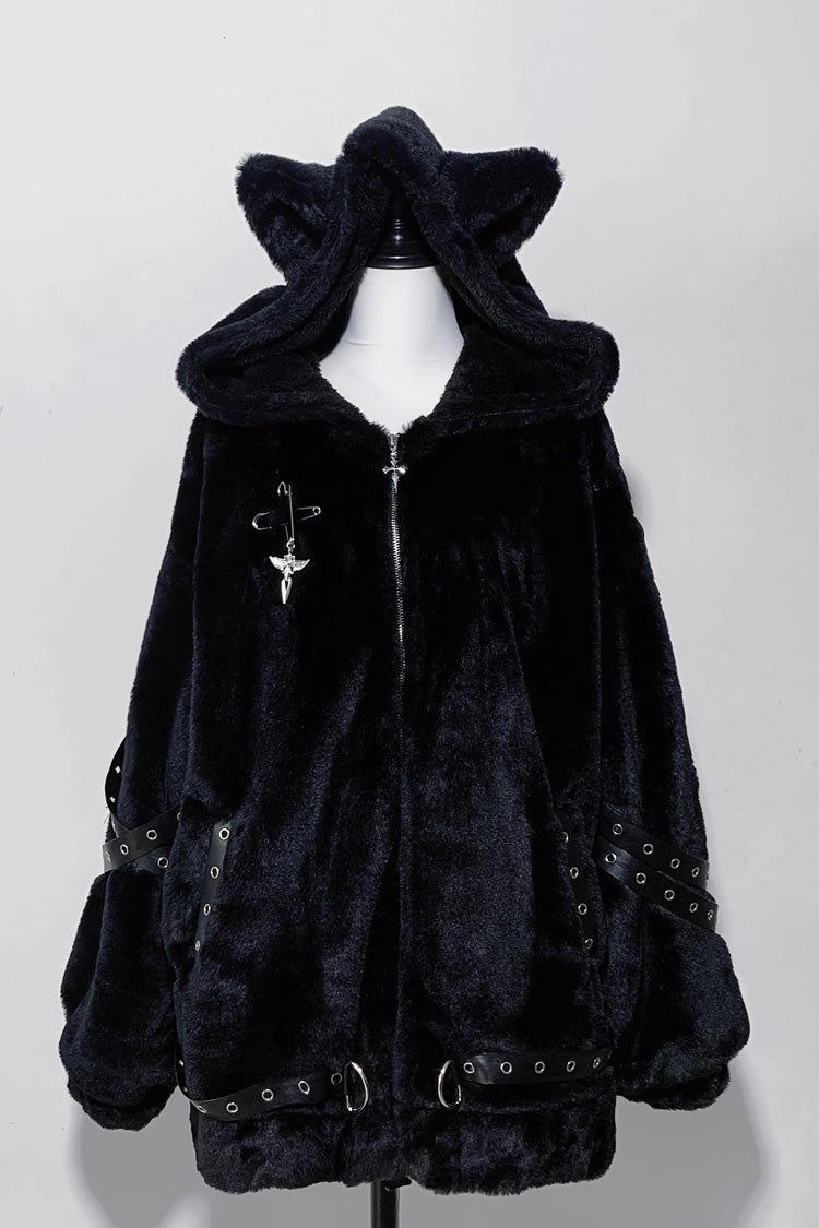 [ナイトハンター] 猫耳長袖フード付きジッパージライケイコート 2色