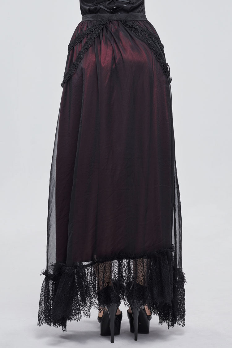 黒/赤蝶レースペンダント装飾シフォン女性のゴシックスカート