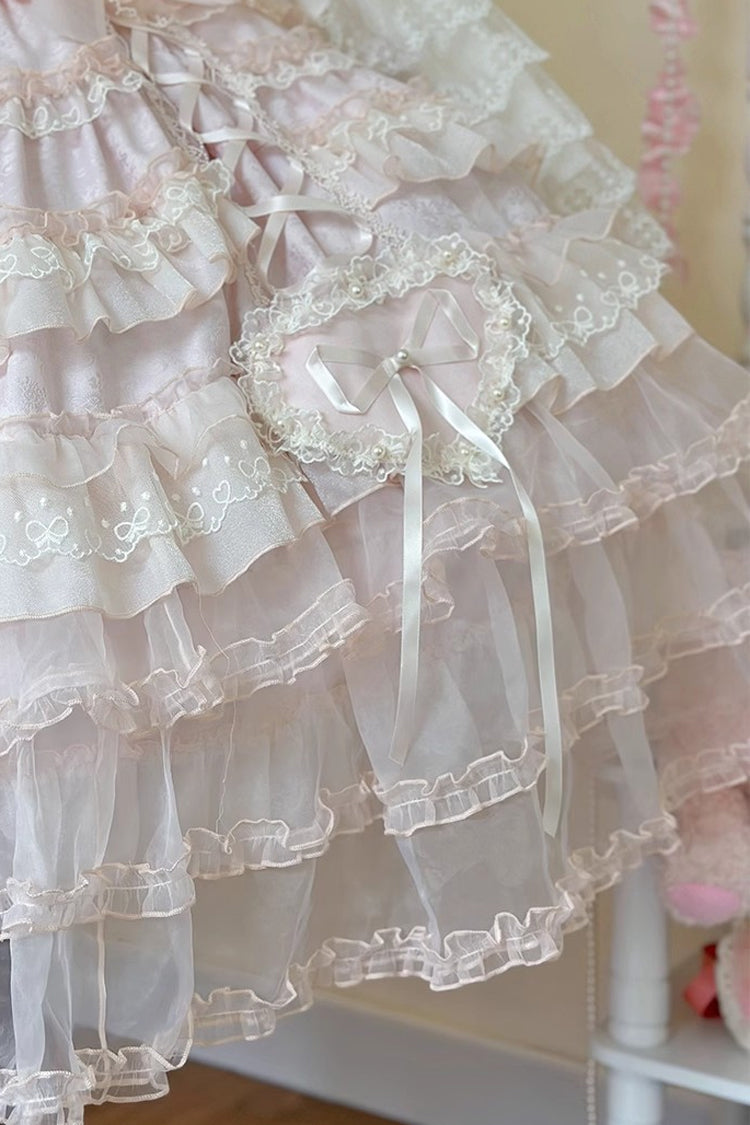 Pink [Sweetheart Diary] Multi-Layered Ruffle Hanayome Embroidery Bowknot Lace Sweet Lolita Jsk Dress