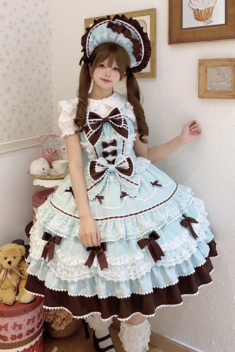 Mint Chocolate [Fondant Cake] Sleeveless Multi-Layered Ruffle Bowknot Lace Sweet Lolita Jsk Dress