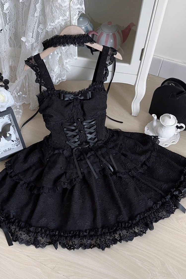 Green [Leiffu] Sleeveless Ruffle Bowknot Lace Lace-Up Sweet Ballet Lolita Jsk Dress