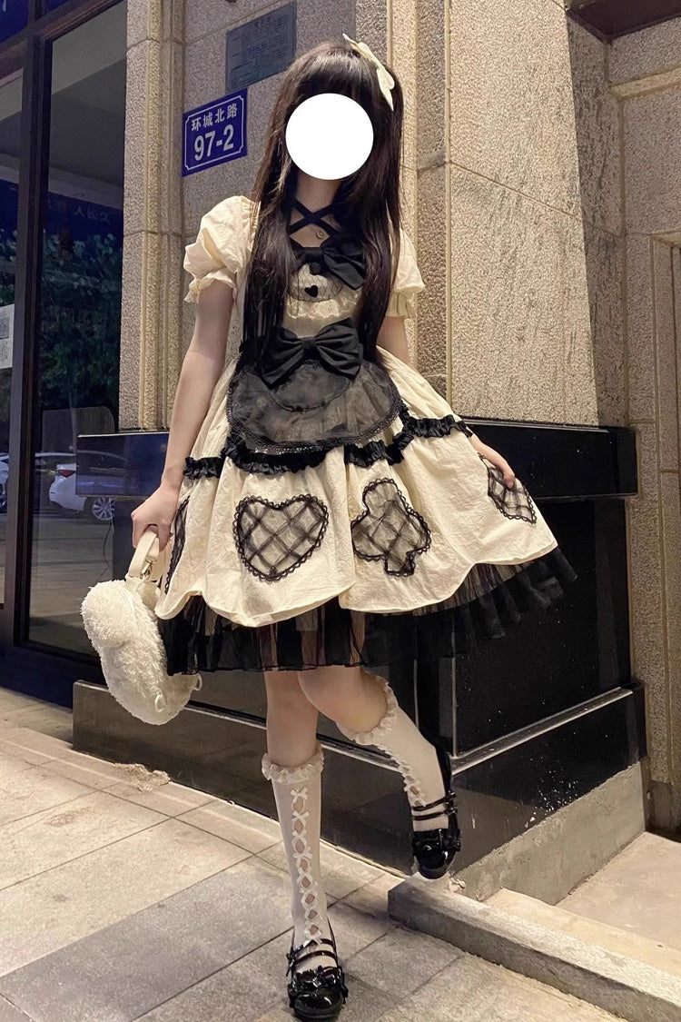 Ivory Short Puff Sleeves Ruffle Bowknot Princess Sweet Lolita Dress