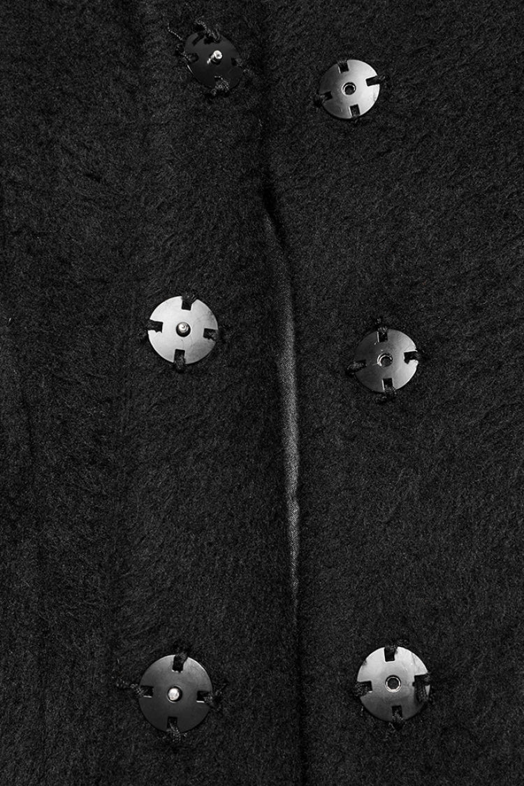 Black Long Sleeves Studded Floral Embroidery Faux Fur Stitching Women's Gothic Coat