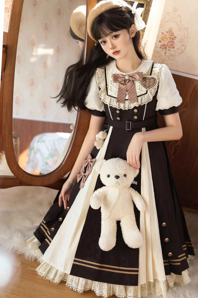 Black/White Chocolate Workshop Long Version Elegant Short Puff Sleeves Sweet Lolita Dress