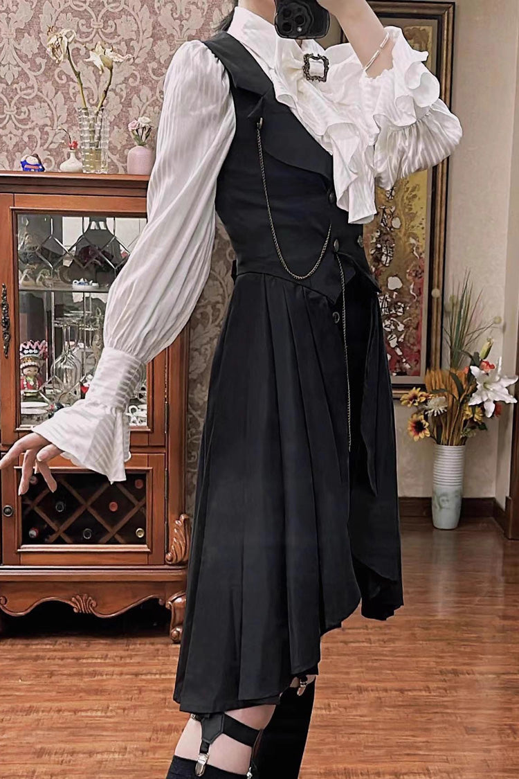 Black [Moonstone] Sleeveless Ruffle Ouji Gothic Prince Lolita Long Vest