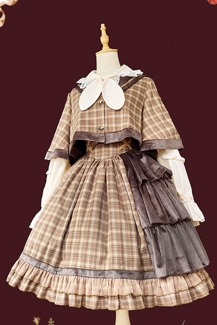 Brown [Morning Tune] Sleeveless High Waisted Print Ruffle Asymmetric Sweet Lolita Strap Dress