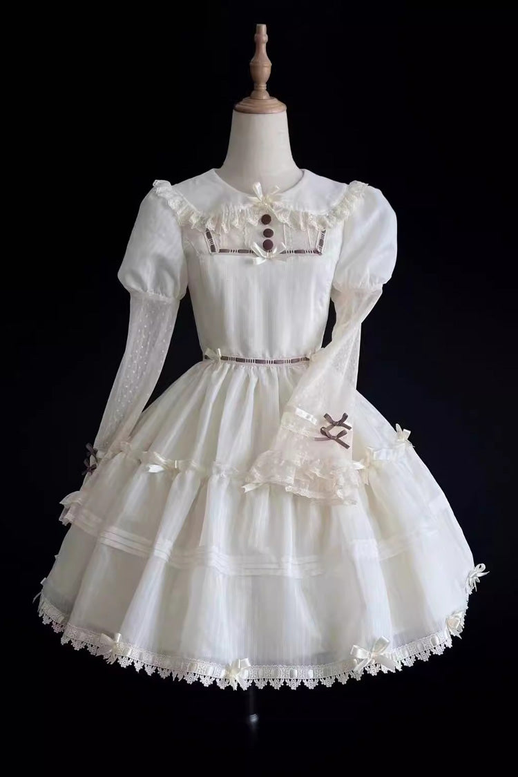 White Lapel Collar Long Sleeves Hollow Sweet Princess Lolita Dress ...