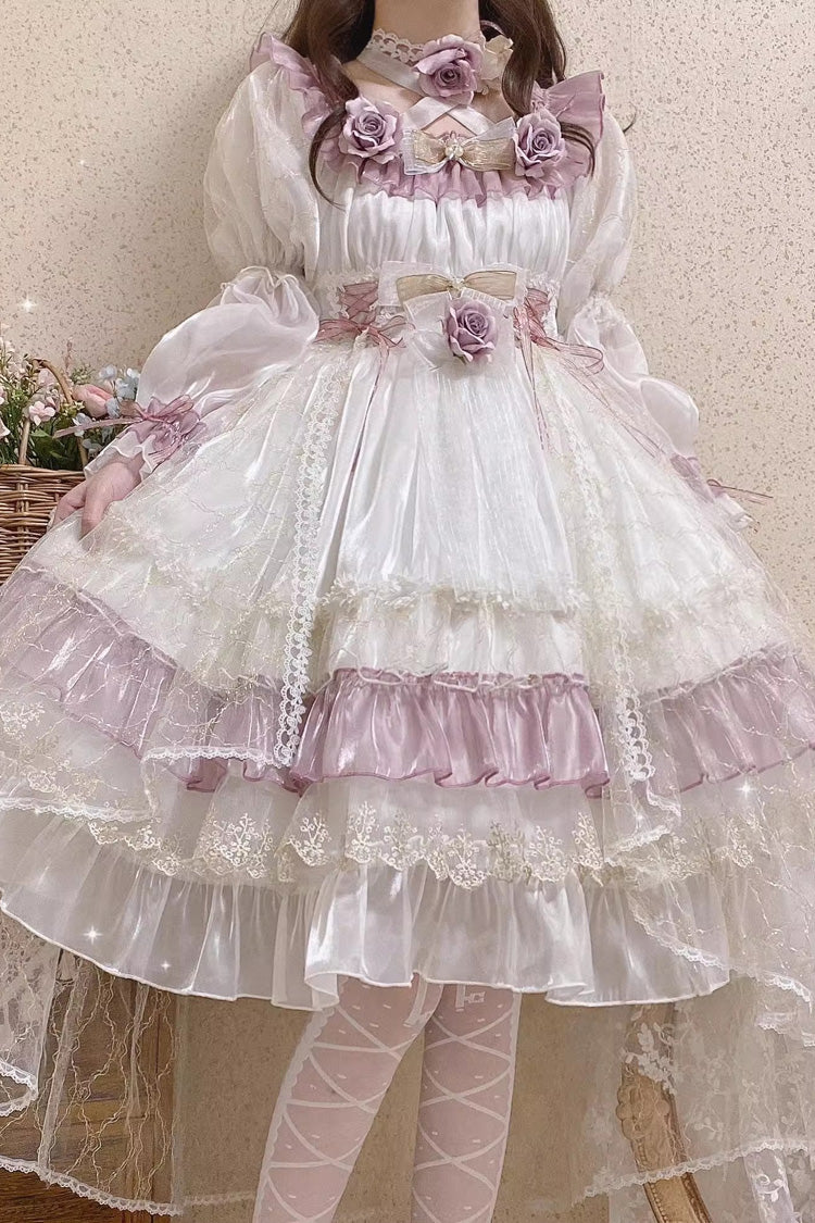 Purple [Spring of Boliya] Long Sleeves Multi-Layered Ruffle Bowknot Lace Lace-Up Sweet Princess Lolita Dress