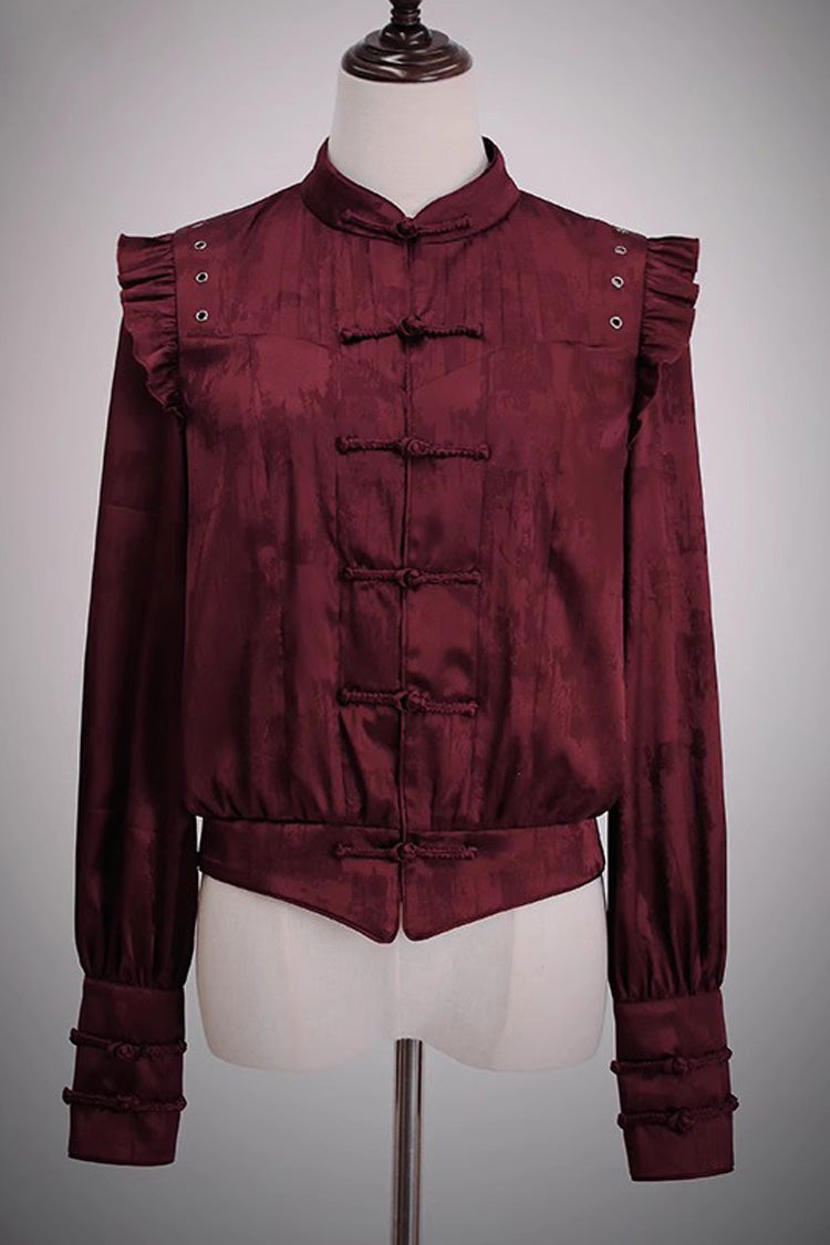 [Bone Dragon] Stand Collar Long Sleeves Ruffle Embroidery Ouji Fashion Classic Lolita Blouse 3 Colors