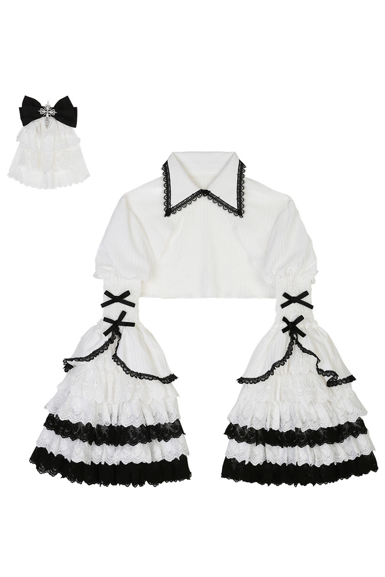 Black/White Print Bone Magic Ruffle Cardigan Lace Classic Gothic Princess Lolita Jsk Dress