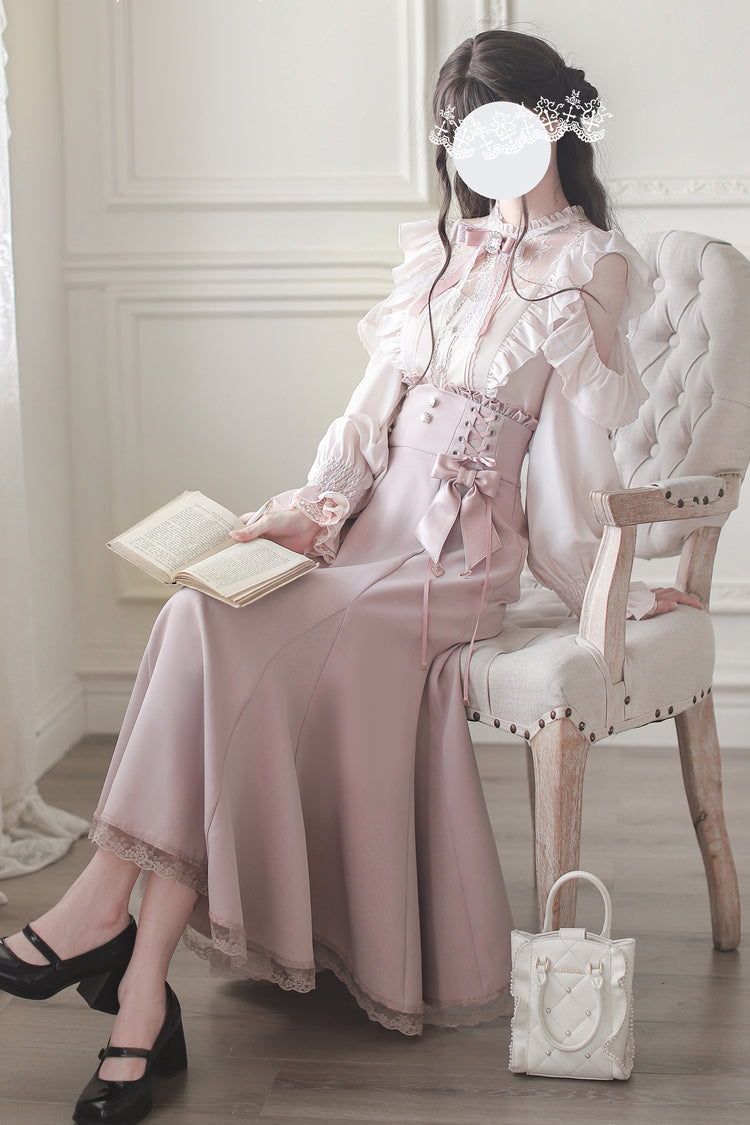 Pink Ruffle Bowknot Slim Sweet Elegant Lolita Fishtail Skirt Dress