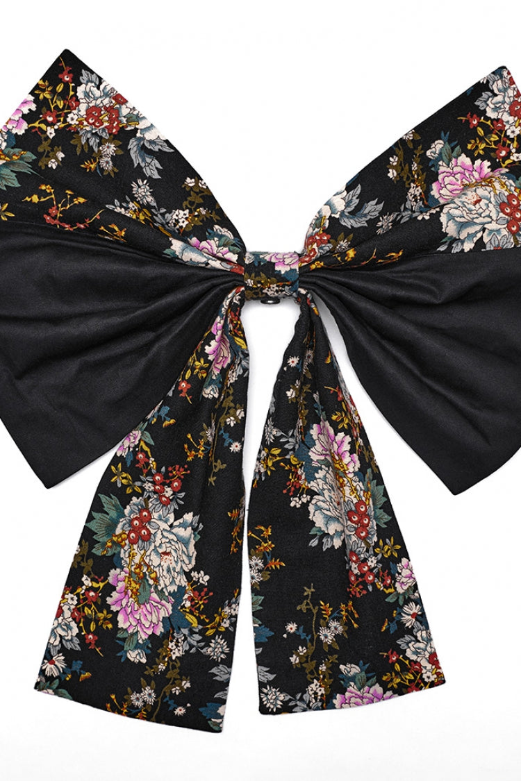Black Long Sleeves Floral Print Ruffle Women's Gothic Lolita Kimono Dress Set