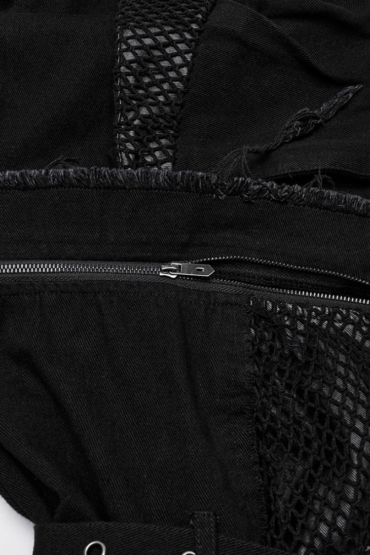 Black Stitching Mesh Unedged Detachable Women's Punk Pants
