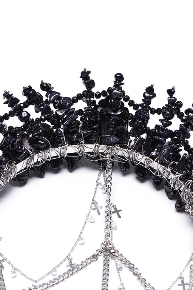 Black Irregular Women's Gothic Crystal Cross Headwear