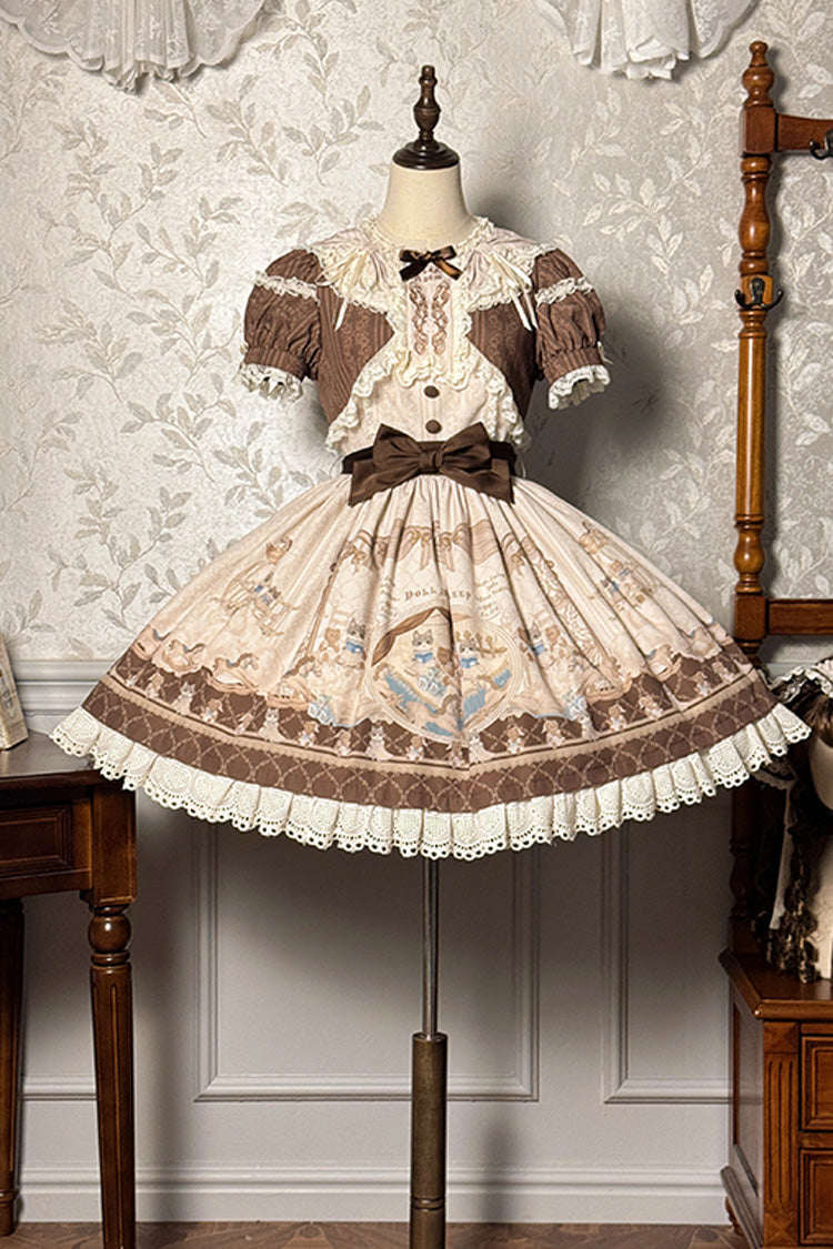 Sea Salt Fairy Tale Doll Short Sleeves Print Ruffle Bowknot Sweet Lolita Dress 2 Colors