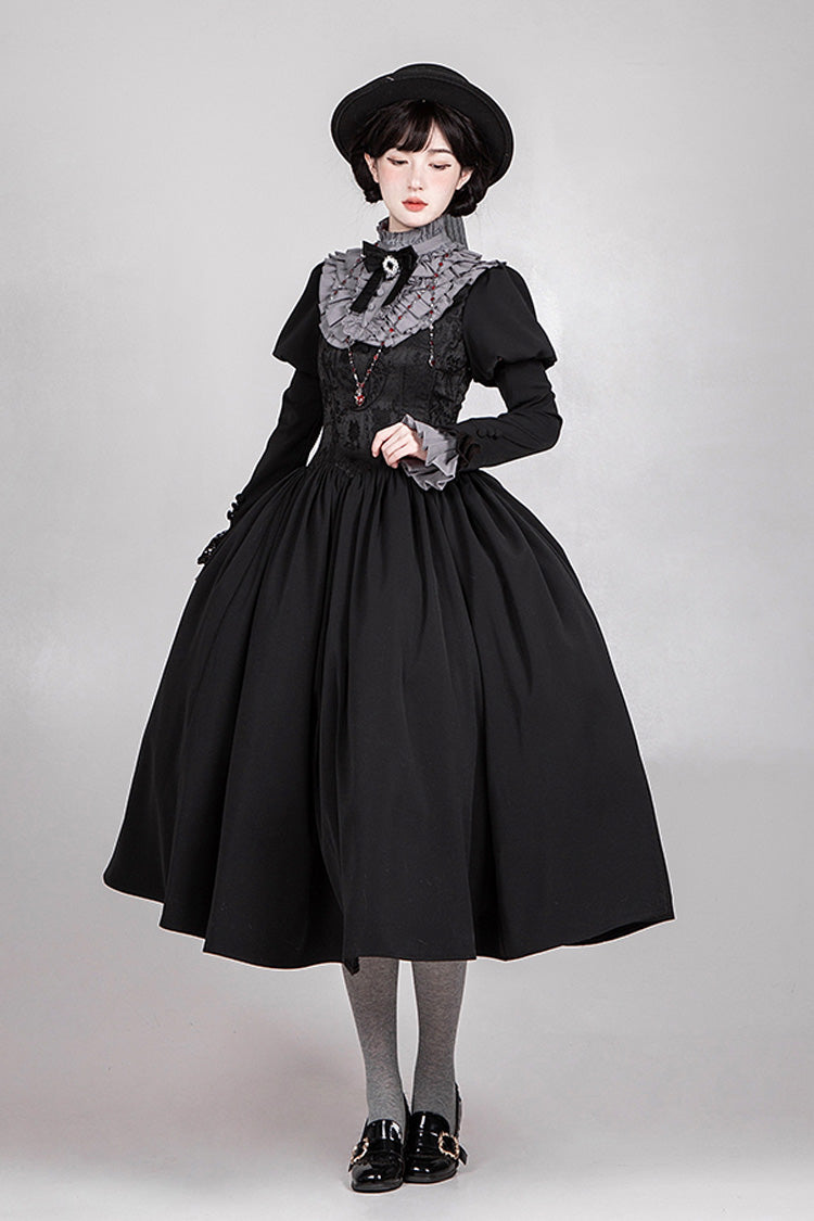 Black [Old Testament] Short Sleeves Ruffle Embroidery Bowknot Lace-Up Gothic Lolita Dress 2 Versions