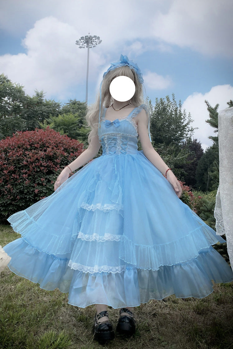 Blue [Moonlight Sonata] Ruffle Cardigan Bowknot Lace Sweet Vintage Lolita Jsk Dress