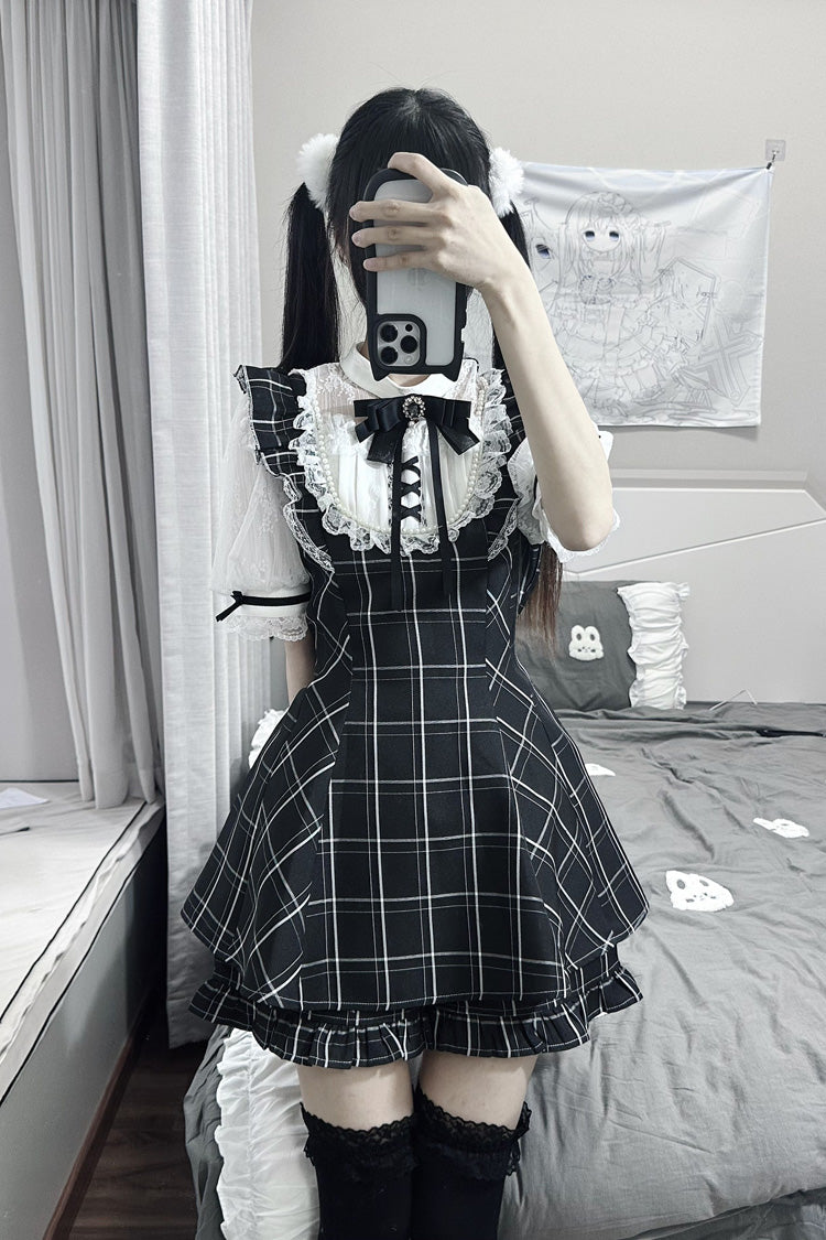 [First Love Contract] Print Bowknot Lace Gothic Jirai Kei Dress Set 4 Versions