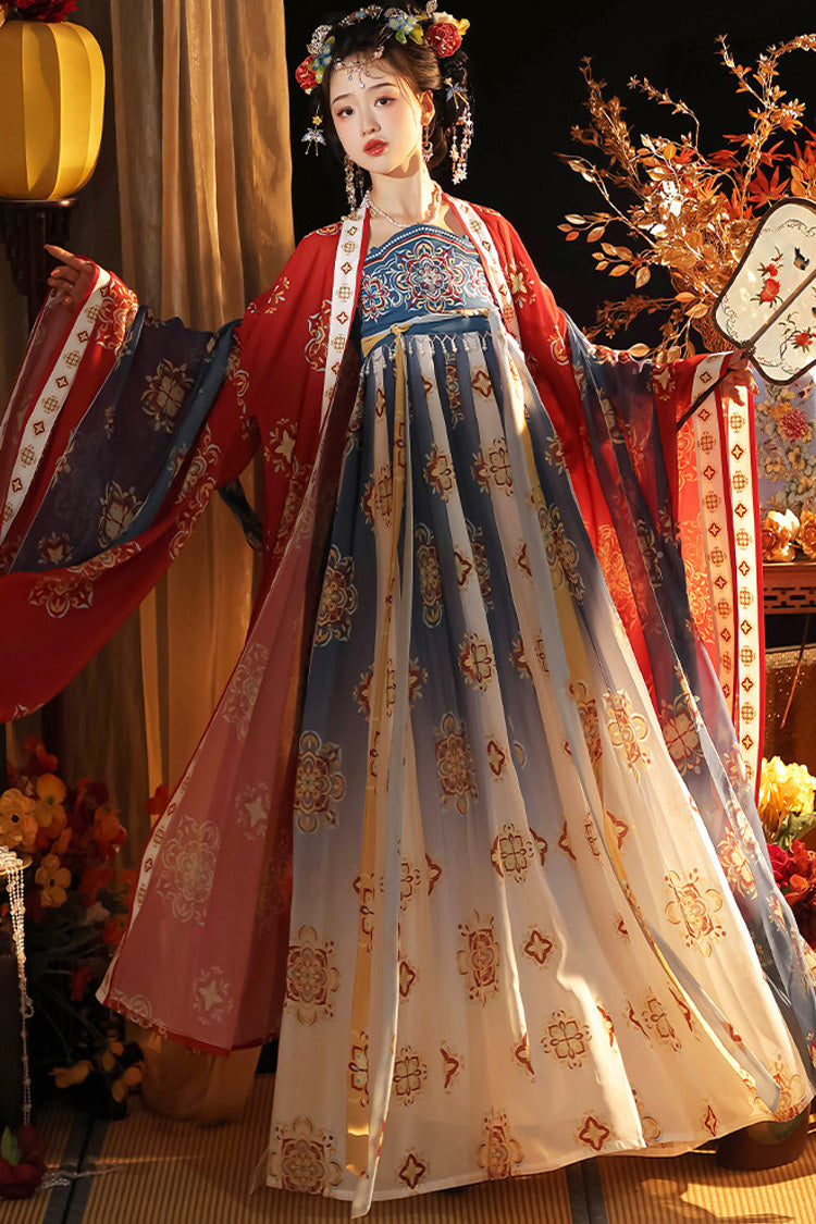 [Morning Light] Long Sleeves High Waisted Printed Embroidered Women's Sweet Chinese Inspired Royal Hanfu Set