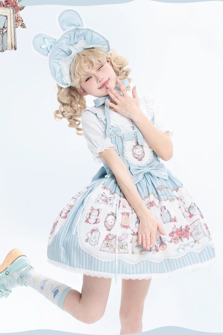 [Rabbit's Collection] Sleeveless Print Bowknot Lace Sweet Princess Lolita Jsk Dress 3 Colors