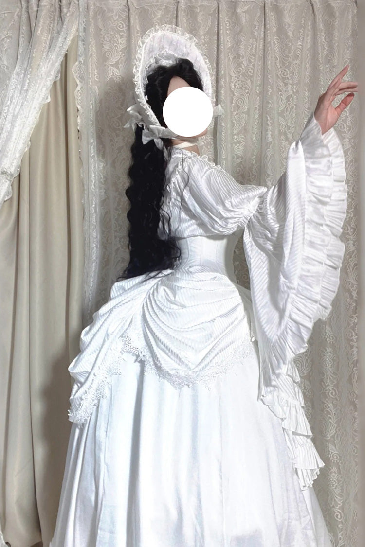 White [Sleepwalking] Long Hime Sleeves Stitching Lace Plus Size Gothic Elegant Lolita Skirt Set