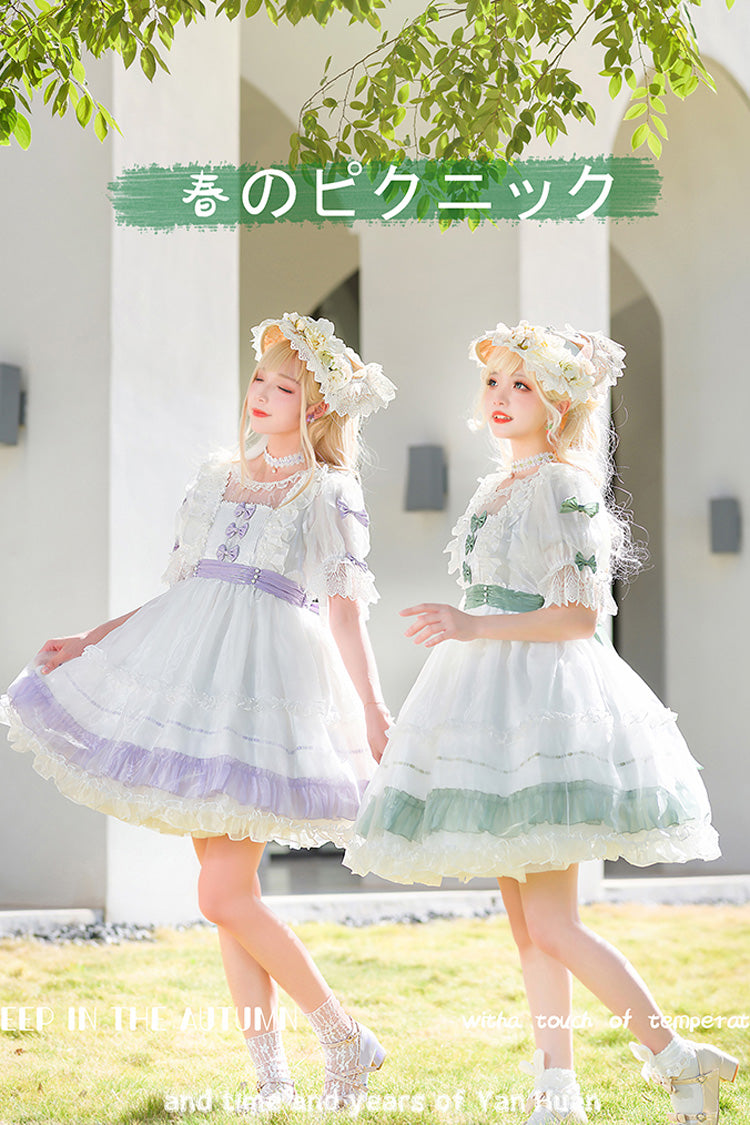 [Moonlight Sonata] Short Sleeves Ruffle Bowknot Lace Sweet Lolita Dress 4 Colors