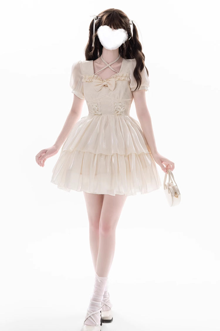 Apricot [Prussian Legend] Short Sleeves Multi-Layered Jacquard Ruffle Bowknot Sweet Lolita Dress