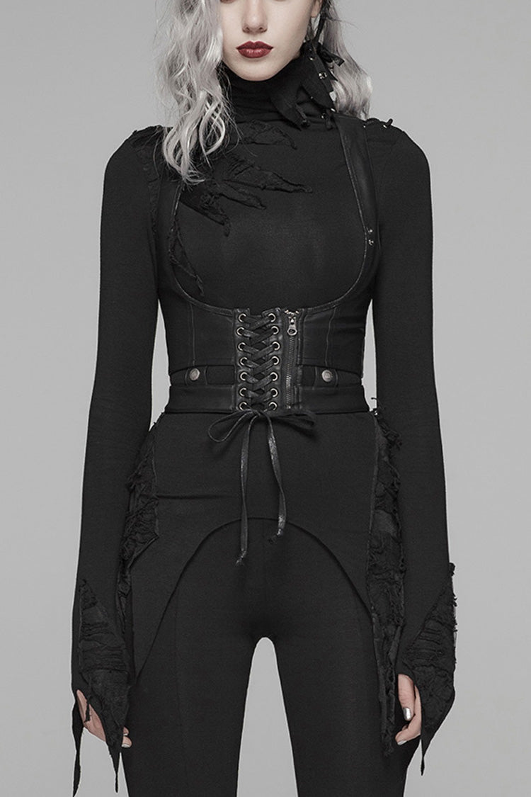 Black Metal Buckle Lace-Up Zipper Women's Steampunk Corset