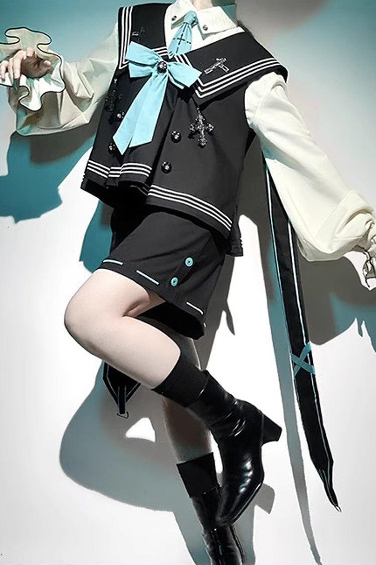 Dark Blue [Magician] Long Sleeves Ouji Prince Mechanical Style Lolita Shorts Vest Set