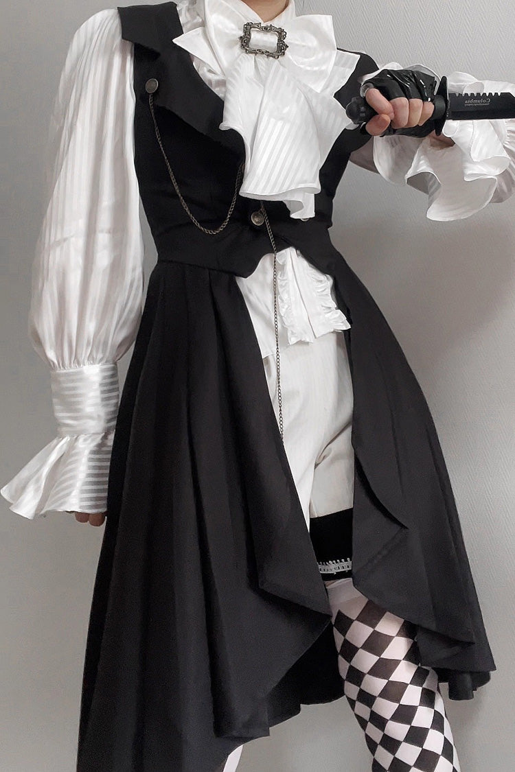 Black [Moonstone] Sleeveless Ruffle Ouji Gothic Prince Lolita Long Vest