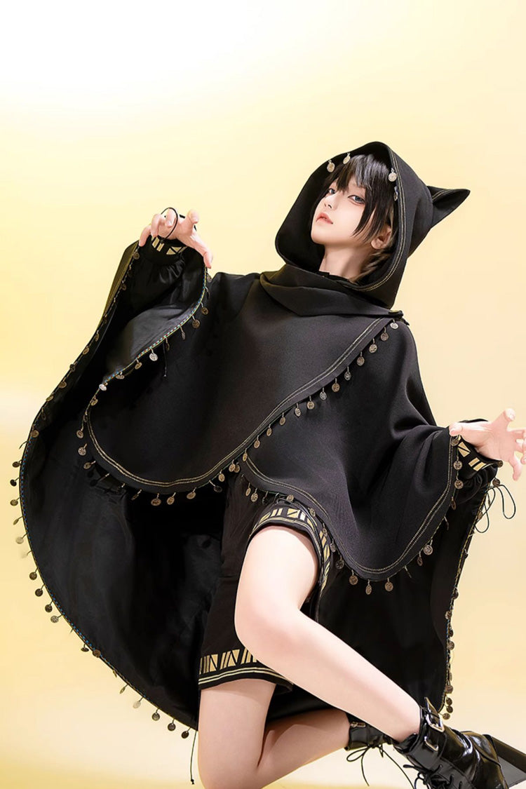 Black [Black Cat] Embroidery Cat Ears Hooded Ouji Gothic Prince Handsome Lolita Cloak