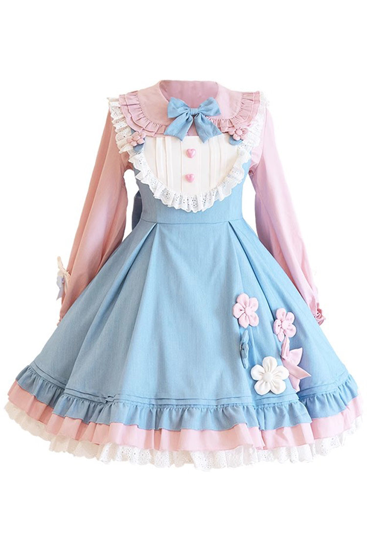 Blue/Pink Plum Blossom Snow Rabbit Ruffle Bowknot Sweet Lolita Dress