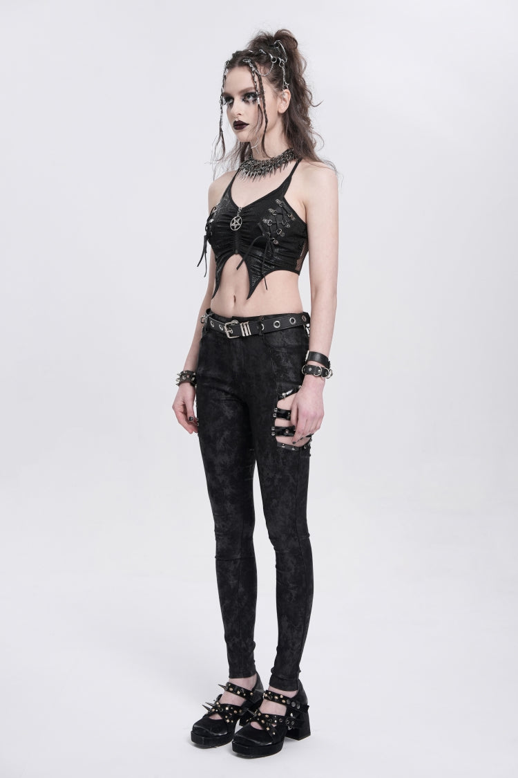 Black Sleeveless Stitching Irregular Mesh Women's Punk Tank Top