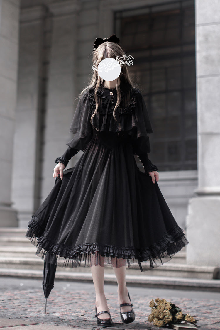 Black [Enchanted Nightdream] Long Sleeves Bowknot Lace Gothic Elegant Lolita Dress