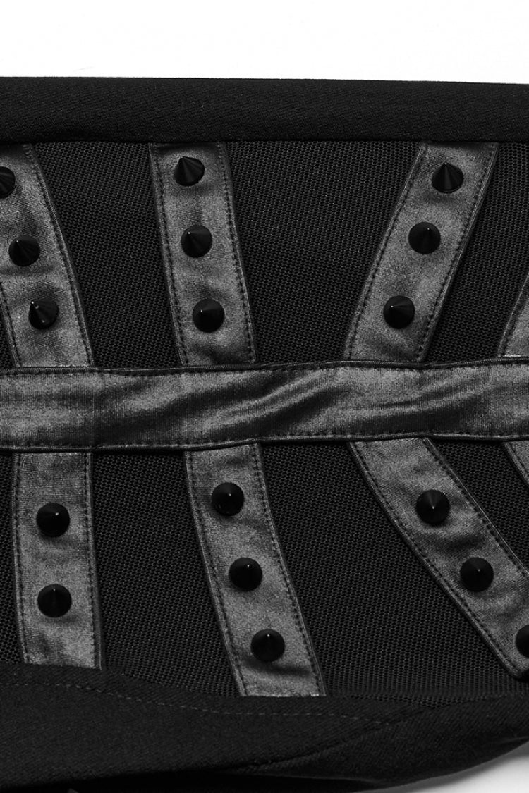 Schwarze Steampunk-Leggings mit hohlem Schnürnetz und Metallnieten für Damen