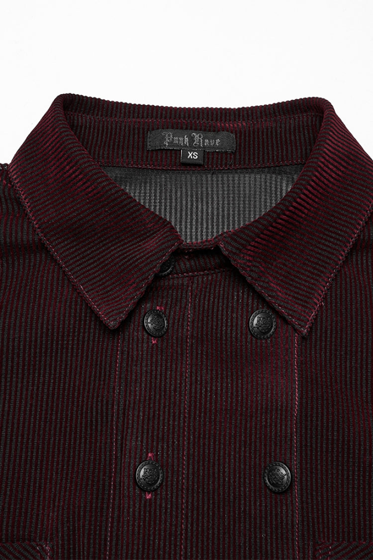 Schwarz/Rot Doppelreihige Lange Puffärmel Herren Gothic Bluse 