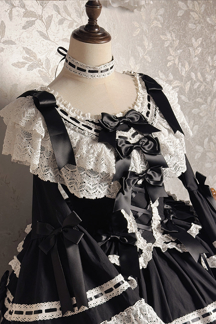 Black [Rabbit Sleeping Doll] Long Trumpet Sleeves Ruffle Bowknot Lace Sweet Lolita Dress