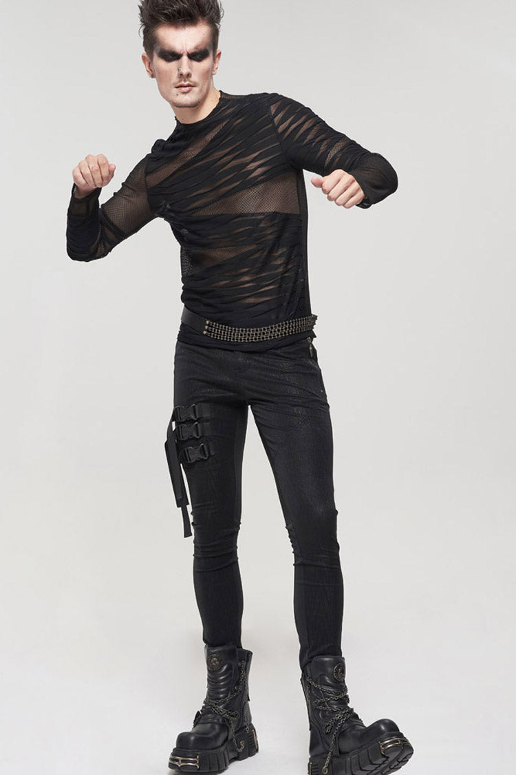ブラック ゴシック包帯デザイン ネット ヤーン パースペクティブ メンズ セーター