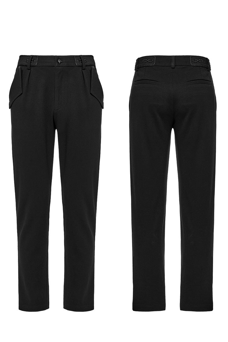 Black Buckle Floral Men's Gothic Waistband Pants