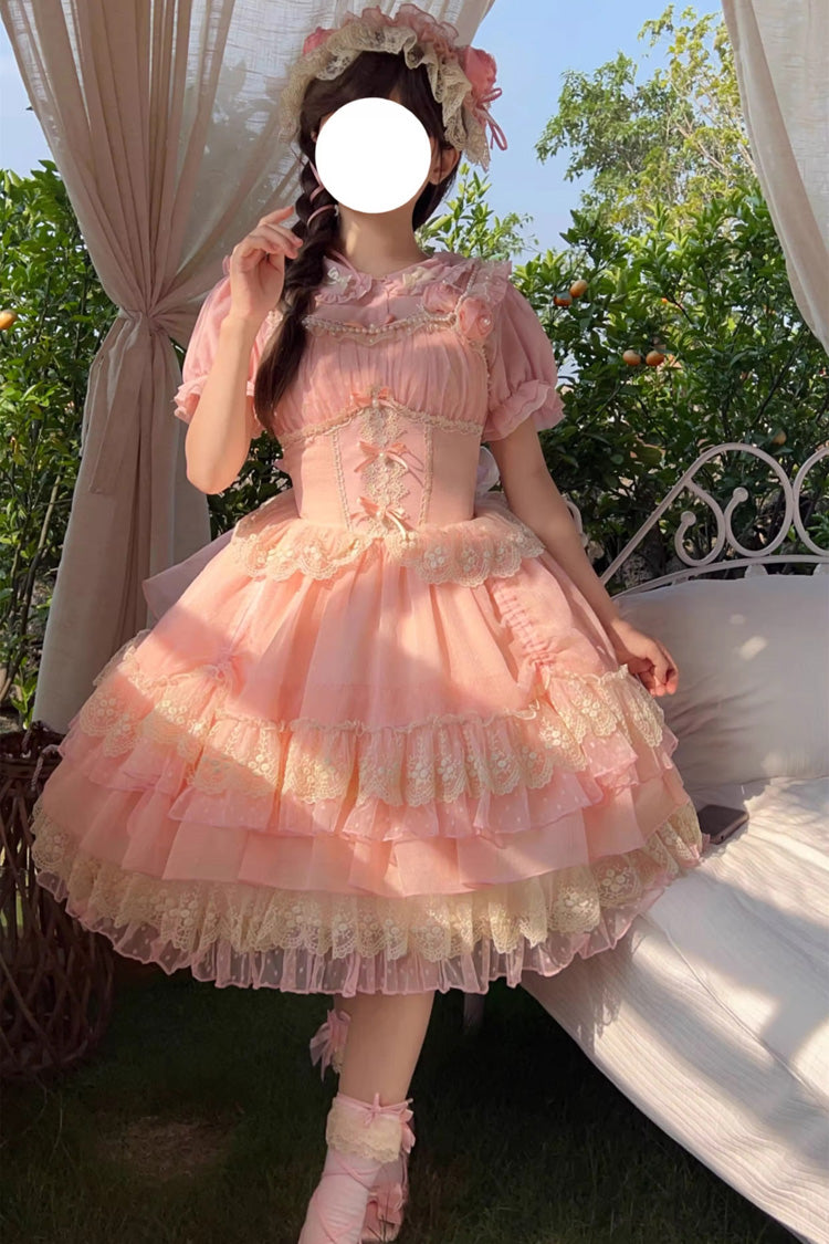 Pink Multi-layer Annie's Tea Party Ruffle Hanayome Sweet Lolita Jsk Dress