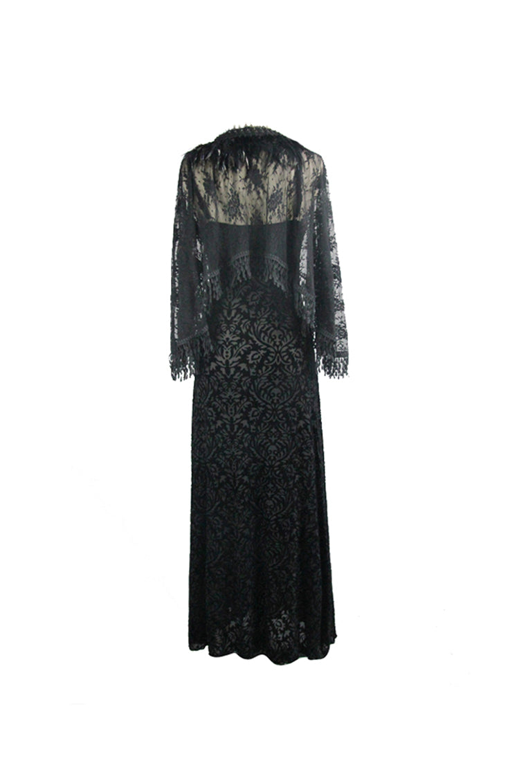Black Lace Shawl Dark Pattern Velvet Women's Gothic Slip Dress