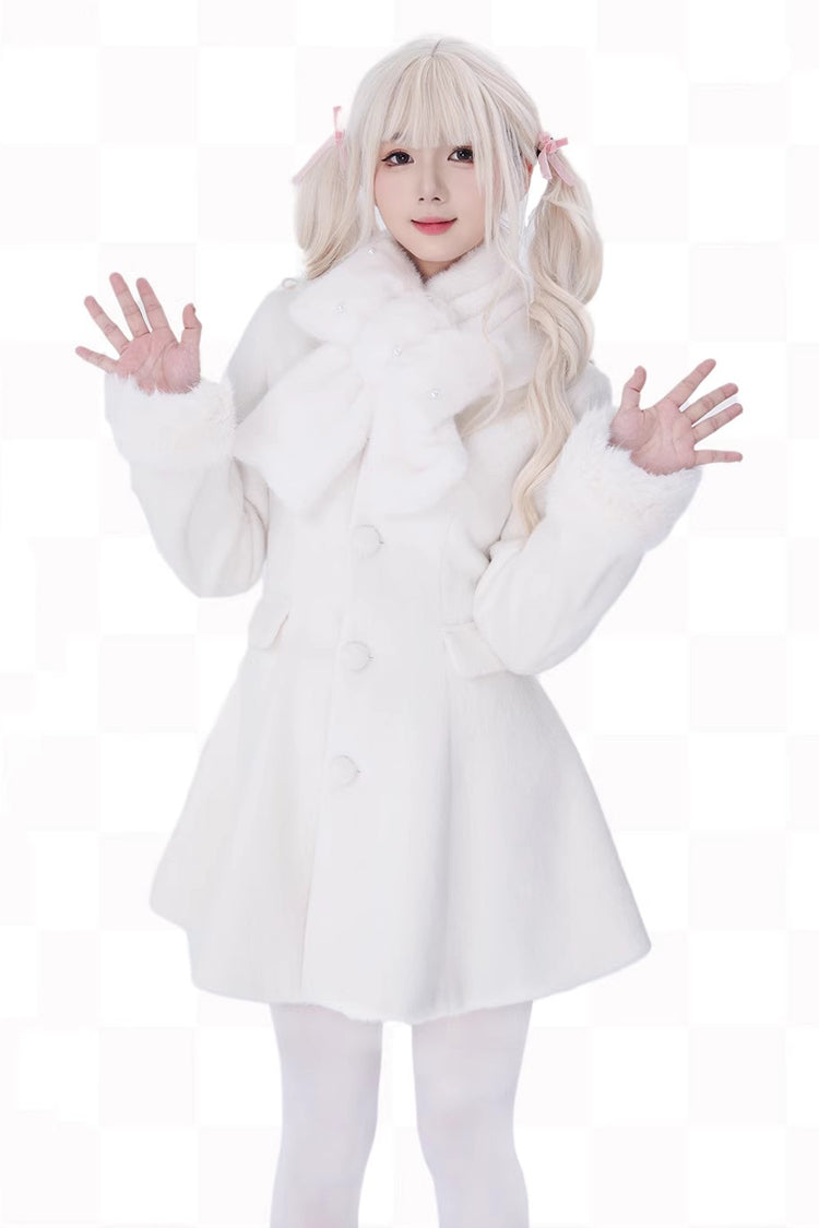 [First Love] Long Sleeves Faux Fox Fur Autumn Winter Wool Sweet Lolita Coat