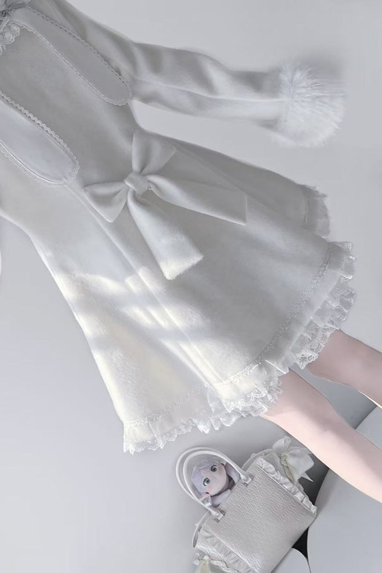 Ivory Long Sleeves Bowknot Rabbit Ears Detachable Hooded Japanese Jirai Kei Coat
