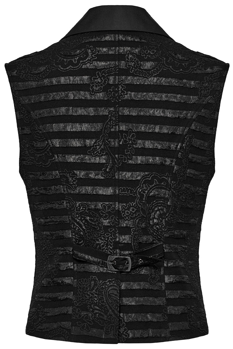 Black V Collar Jacquard Stripes Print Men's Gothic Vest
