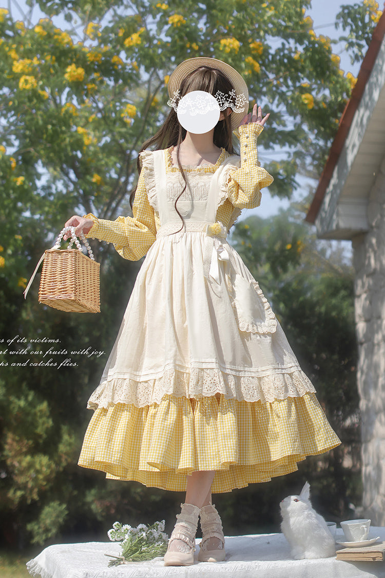 Yellow Long Sleeves Print Ruffle Lace-Up Sweet Elegant Lolita Dress