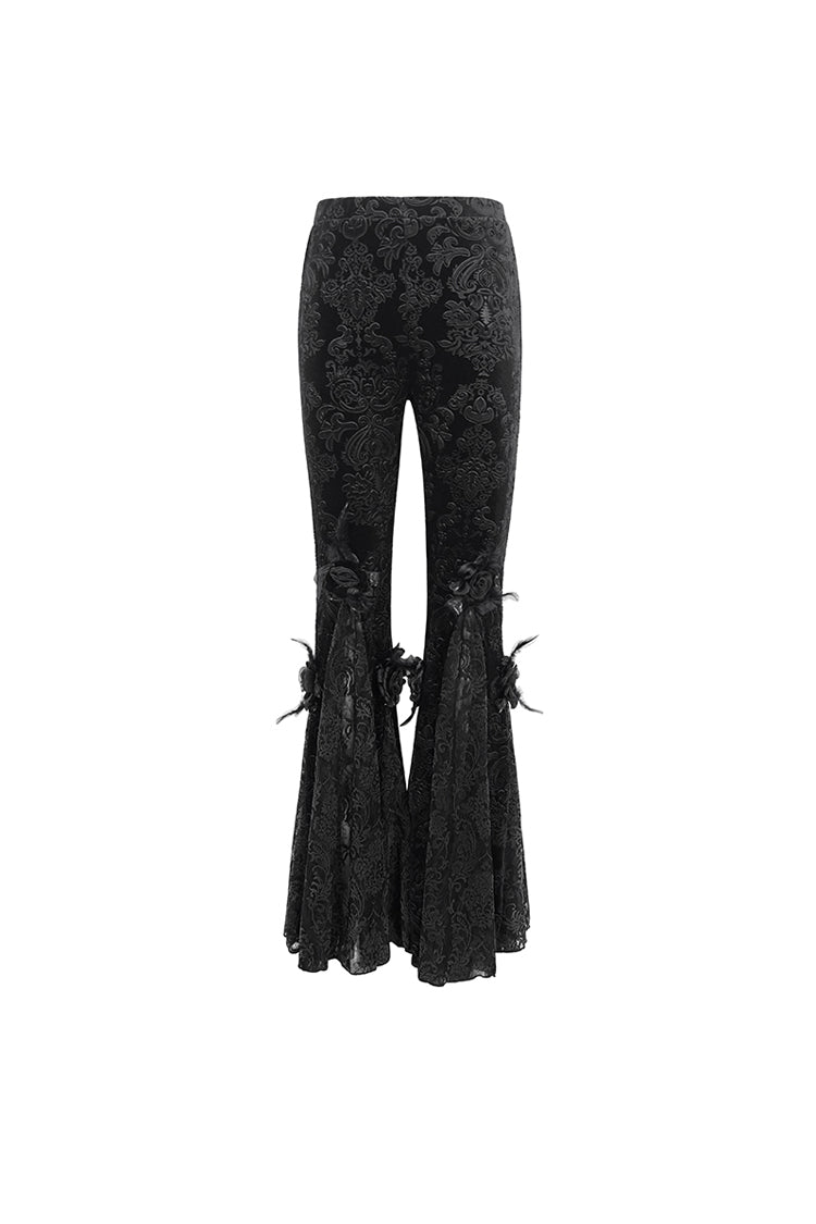 Black Printed Lace Embroidered Women's Gothic Flared Pants