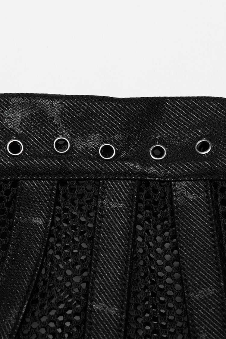 Black Print Leather Hollow Stitching Mesh Women's Gothic Corset