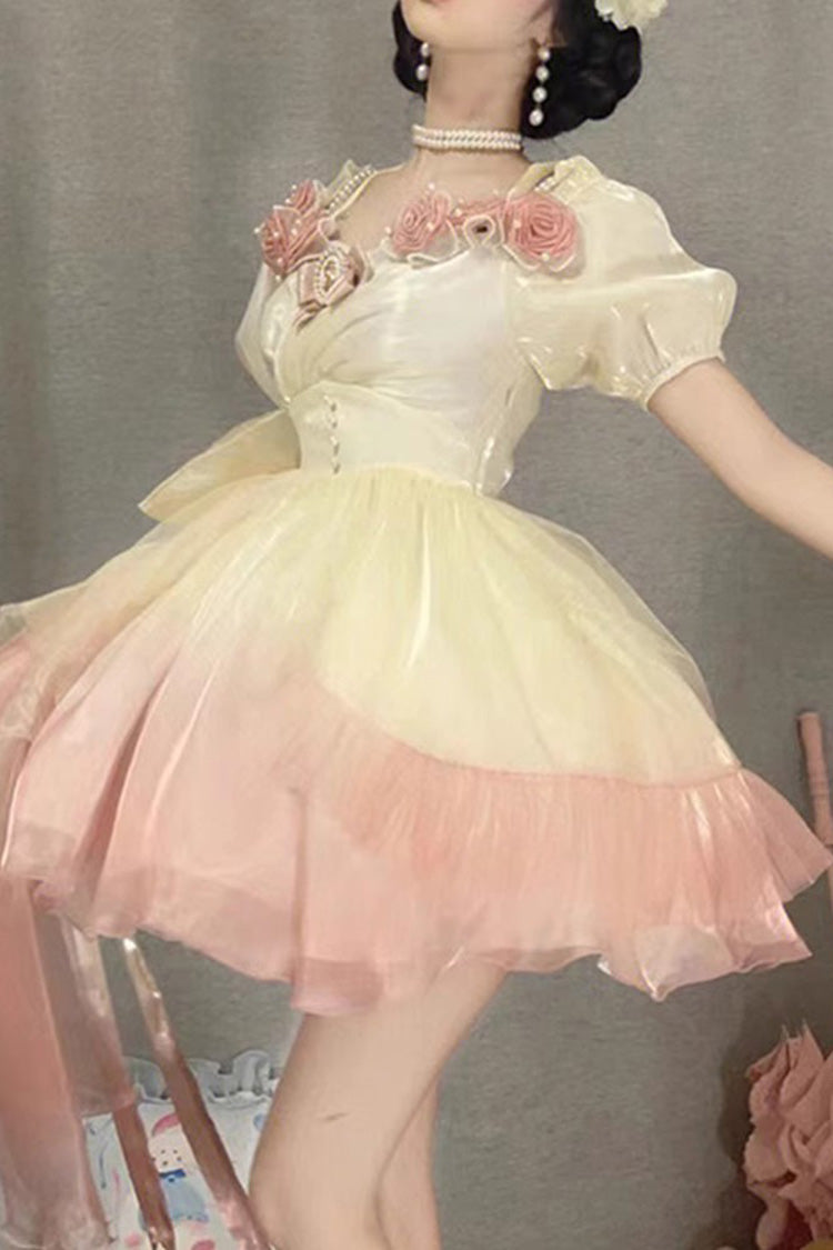 Gradient Gorgeous Bowknot Strawberry Princess Hanayome Short Sweet Lolita Jsk Dress 4 Colors