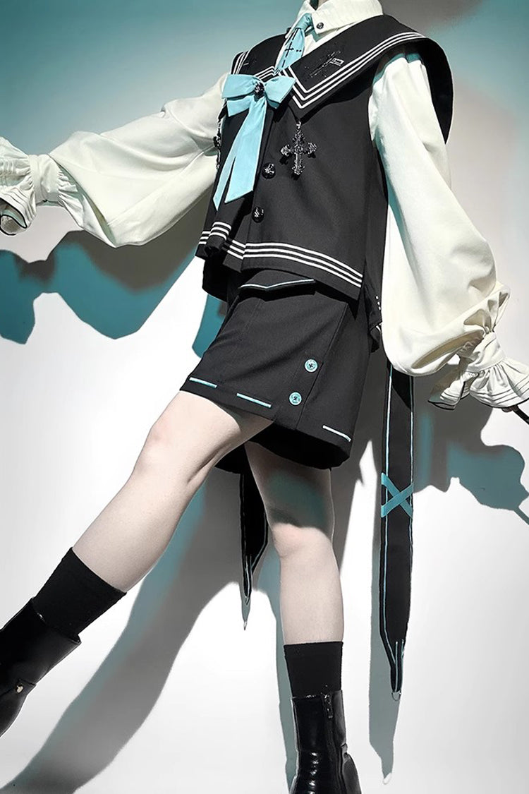 Dark Blue [Magician] Long Sleeves Ouji Prince Mechanical Style Lolita Shorts Vest Set